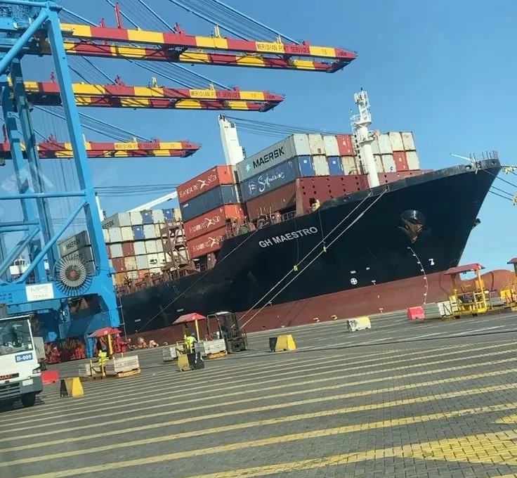 Container port with cranes